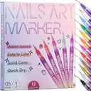 KINGMAS 12 Color Nail Art Pens, 0.5mm Nail Polish Marker Set, Drawing Painting Point Liner Acrylic Painted Pen Kit, Waterproof and Quick-drying for DIY Nails Art Design Manicure Tools