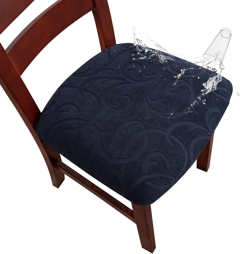 Genina Waterproof Chair Seat Covers Dining Room Chair Covers Stretch Seat Cover for Dinning Room Chair Protector Slipcovers for Kitchen, Hotel (4, Flower Pattern-Navy Blue)