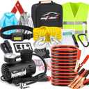 AUTODECO Car Roadside Emergency Kit, Car Safety Kit Portable Vehicle Kits for Emergency with Jumper Cables, Tow Straps, Safety Hammer, Black