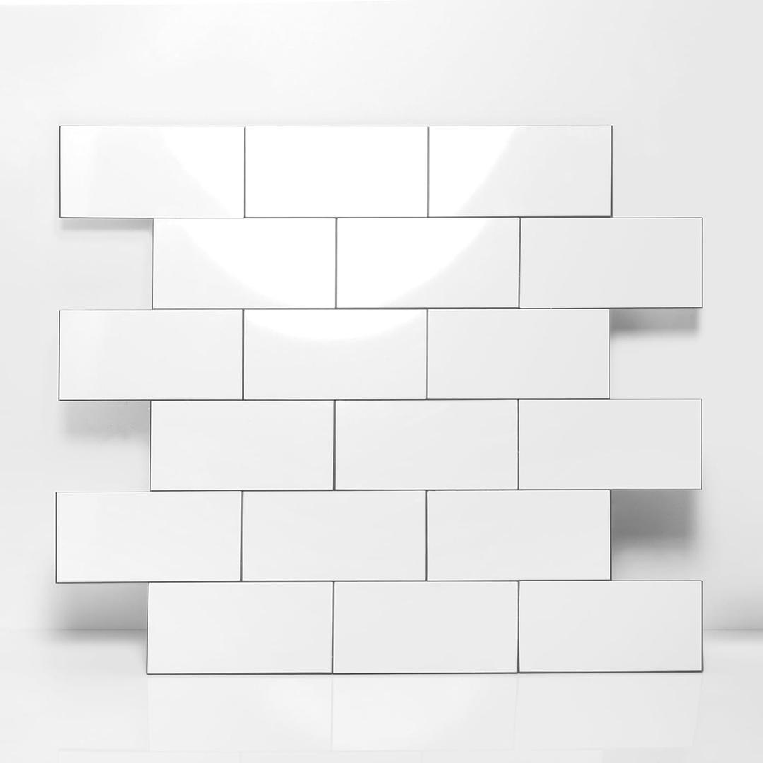 2026 New Upgrade Peel and Stick Backsplash Tile, Peel and Stick 11.34" X 11.57" Wall Tile for Kitchen, Bathroom, Fireplace, Laundry (Polished Marble White, 5 Packs)