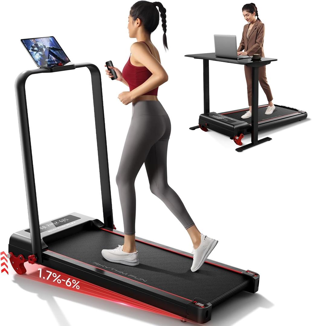 RHYTHM FUN Treadmill with Incline, Walking Pad with Handle Bar,300lbs Walking Pad with APP, Portable Folding Walking Treadmills for Home/Office with Low Noise