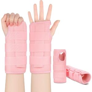 SATINIOR 2 Pieces Carpal Tunnel Wrist Brace Support Removable Metal Wrist Splint for Women Men, Three Adjustable Compression Straps for Tendinitis Sports Injuries Pain Relief (Right and Left Hand, Pink)