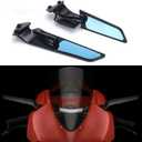 Compatible with Ducati Panigale 1299/ 1299S/ 959/959 Corse Adjustable Rotating Wind Wing Rearview Mirrors Aluminum Blue Lenses Convex Side Mirrors Motorcycle Left Right Mirrors Replacement