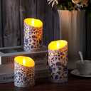 Tujoe 3 Pcs Chinoiserie Flameless Candles Blue and White Battery Operated Candles Blue White Floral Printed Faux Candles with Remote Timer for Wedding Garden Festive Home Party Decoration