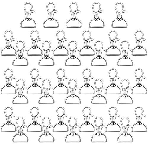 Hotop 35 Pieces Swivel Clasps Lanyard Snap Hooks Keychain Clip Hook Metal Lobster Claw Clasp with D Rings for Keychain Purse Hardware Sewing Craft Project(25 mm,Silver)