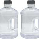 QISF 2 Pieces Water Bottle 1 Gallon Round Plastic Water Jug with Handle Screw Cap Reusable Leak Proof Bottle for Camping Outdoor Travel Caravans Gym Use