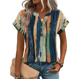 Zeagoo Women Tops Short Sleeve T Shirts V Neck Dressy Casual Work Blouses (Blue)