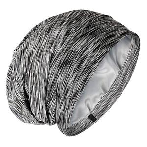 Silky Satin Lined Bonnet Sleep Cap - Adjustable Stay on All Night Hair Wrap Cover Slouchy Beanie for Curly Hair Protection for Women and Men - Heather Black