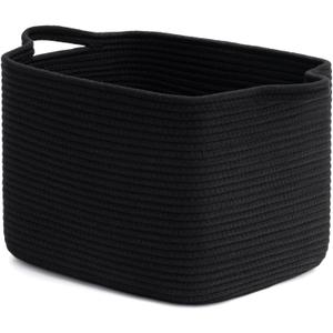 INDRESSME Woven Storage Basket, Black Baskets for Gifts, Nursery Toy Basket, Rope Baskets for Organizing, Shelf Storage, Multi-Purpose Organizer for Shoes, Clothes, Towels, Laundry 13 x 10 x 9 Inches