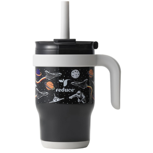 REDUCE 14 Oz Coldee Kids Tumbler with Lid and Straw - Coldee Insulated Travel Mug - Spill-Proof, Sweatproof Stainless Steel, BPA-Free - Includes Handle, Reusable Silicone Straw - Galaxy