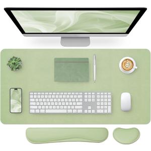Bloss Leather Desk Mat and Keyboard Wrist Rest, Large Mouse Pad + Keyboard Pad+Mouse Wrist Support, Non-Slip Desk Mat Protector for St Patricks Day(31.515.7 Inches, Green)