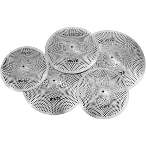 Low Volume Cymbal Pack Mute Set 14'Hihats+16"Crash+18'Crash+20"Ride 5 Pieces Silver Drummer Practice Quiet Cymbal for Drum Set