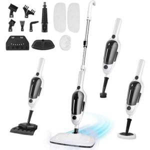 Steam Mop - 11-in-1 Steam Cleaner for Home with 15.2 OZ Water Tank & 23FT Power Cord, Detachable Steam Mops for Floor Cleaning MultiPurpose Steamer for Hardwood, Tile, Furniture with 11 Accessories (White)