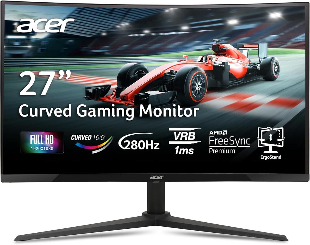 acer Nitro 27 Inch 1500R Curved Zero-Frame Full HD (1920 x 1080) Gaming Monitor | AMD FreeSync Premium | Up to 280Hz Refresh | 1ms VRB | One Display Port 1.4 and Two HDMI 2.0 Ports | XZ270