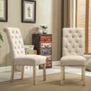 Roundhill Furniture Habit Solid Wood Tufted Parsons Dining Chair (Set of 2), Tan