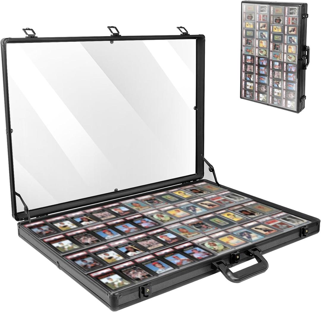 Black 34 in X 22 in, Card Show Display Case Large Aluminum, Trading Card Display Case Suitable for Sports Card/ TCG/ Jewelry Collection, 1-Year Coverage