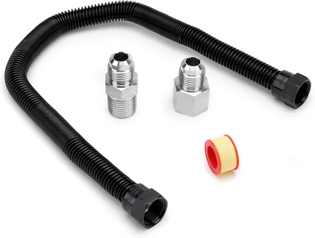 Stanbroil 1/2" OD x 3/8" ID 18" Non-Whistle Flexible Flex Gas Line with Brass Ends for NG or LP Fire Pit and Fireplace