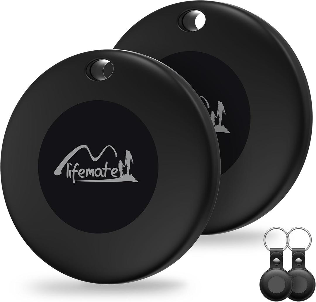 MiLi Key Finder Luggage Tracker, Play Sound, Works with Apple Find My(iOS Only), Apple MFi Certified Portable Bluetooth Tracker, Tracking Tag for Keys Suitcase Bags (2, with Leather Case)