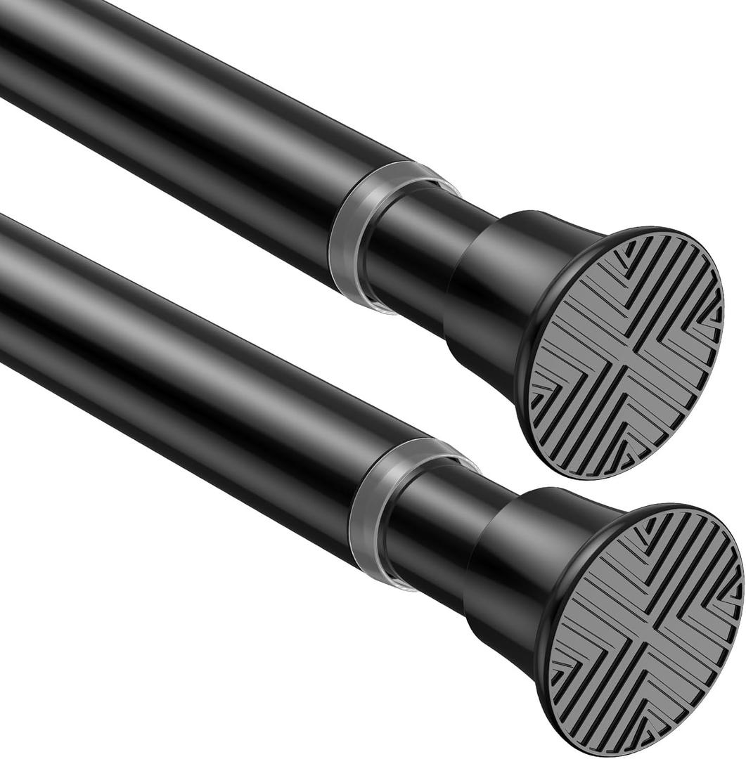 2 Pack Black Tension Curtain Rods, 18 to 36 Inch, Spring-Loaded Curtain Rods No Drilling, Small Tension Rod for Windows, Door Closet, Pressure Rod