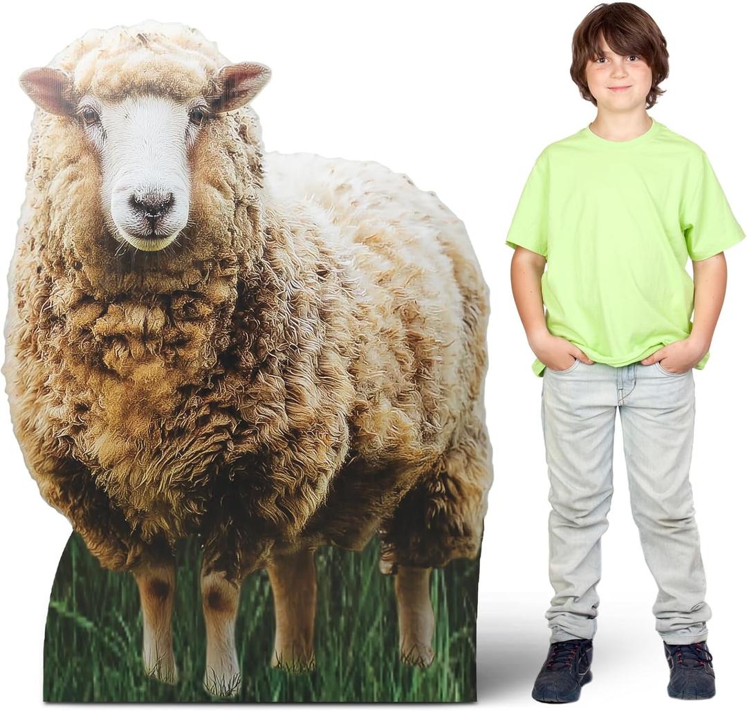 Geelin 4 ft Sheep Cardboard Cutout Stand-up Lifesize Religious Sheep Backdrop Photo Props for Farm Theme Birthday Party Easter Nativity Scene Bible School Birthday Party Decorations