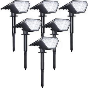 Biling Solar Spot Lights Outdoor, 2-in-1 Solar Landscape Lights 12 LED Bulbs Solar Powered Lights IP67 Waterproof Adjustable Wall Light for Patio Pathway Yard Garden Driveway Pool - White(6 Pack)