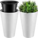 Set of 2 Tall Outdoor Planters 12 x 18 Inch Large Resin Outdoor Planters for Front Porch Flower Round Floor Decorative Indoor Pots with Drainage(White)