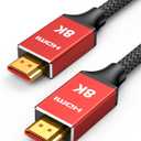 Capshi 10ft 8K 4K@120Hz HDMI Cable 2.1, 48Gbps High Speed Cord for PS5/4, TV, Gaming Console, Monitor, 8K@60Hz, 2K@240Hz, 144Hz, Support HDR, eARC, DTS:X, HDCP 2.2 & 2.3, Braided, Red (10 feet)