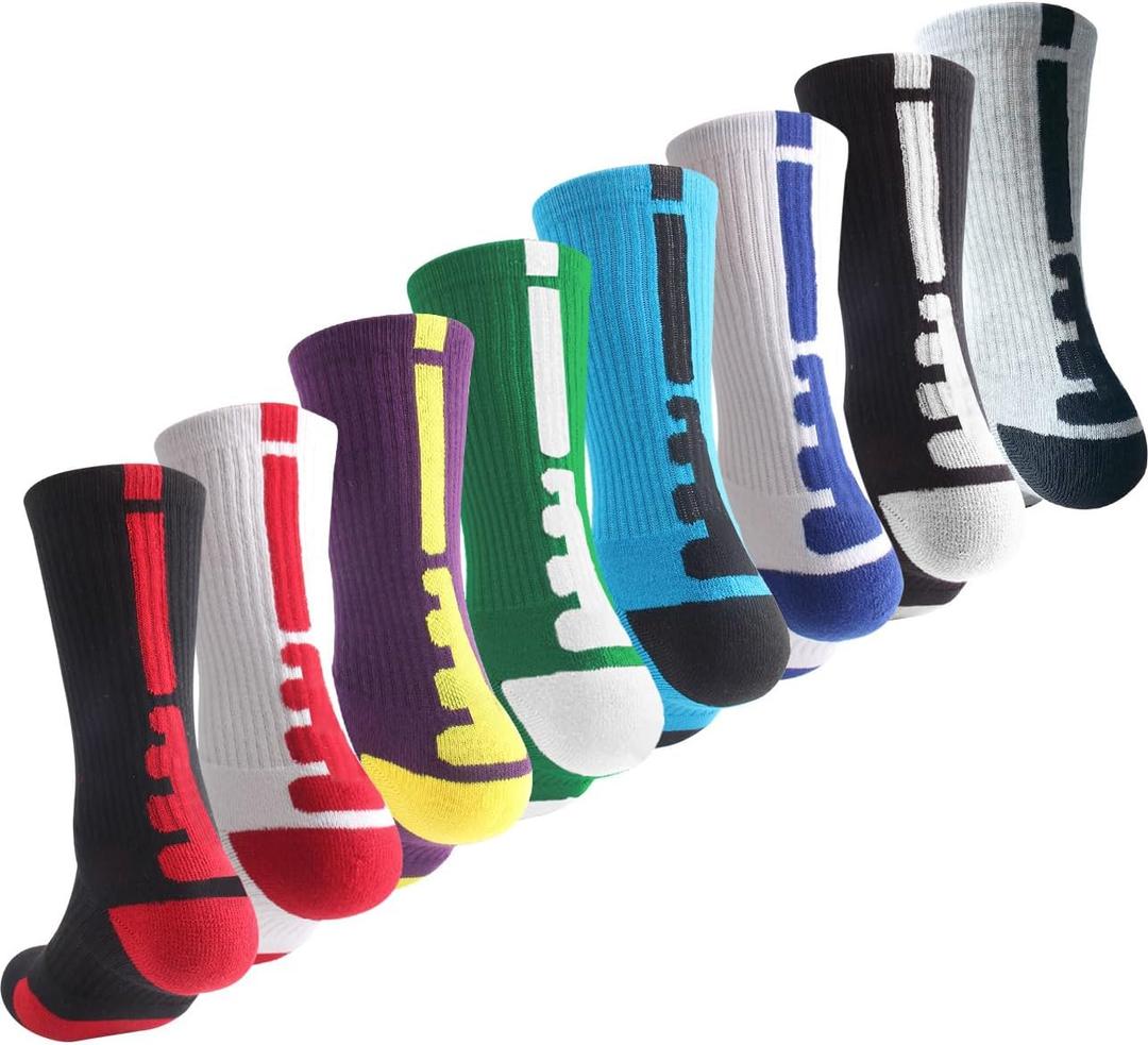 OLCHEE Boys Sock Basketball Soccer Hiking Ski Athletic Outdoor Sports Thick Calf High Crew Sock 8 Pack B, Size M