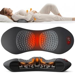 BroWood 3in1 Upgraded Electric Lumbar Support Pillow, Suitable for Chairs, Beds, and Travel. Heated Back Massager for Deep Tissue Massage to Relieve Pain