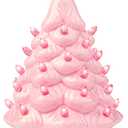 Joiedomi 7" Pink Ceramic Christmas Tree, Mini Prelit Tabletop Christmas Ceramic Tree with Extra Clear Top Star & Bulbs for Holiday Decoration Small Xmas Holiday Best Desk Tabletop Decoration (Pink)
