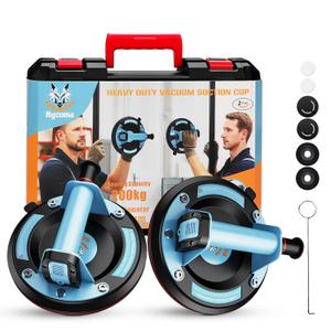 Suction Cups for Glass Lifting: 8" Tile Suction Cup Lifter with Metal Handle and Pump, 400KG Load Capacity Heavy Duty Vacuum Lifter for Lifting Large Tile, Granite, Metal, Windows (2-Pack)