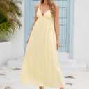 Women's Dress V Neck Backless Spaghetti Strap Maxi Dress for Women Flowy Boho Casual Sundress (Yellow, M)