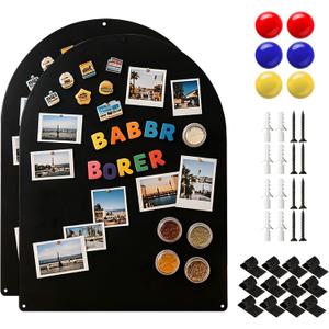 2 Pack Metal Arched Magnetic Bulletin Board, 16" x 12" Magnet Board for Wall with 6 Magnets & Dual Lock Tapes & Screws, Metal Sheets for Display Photos, Notes