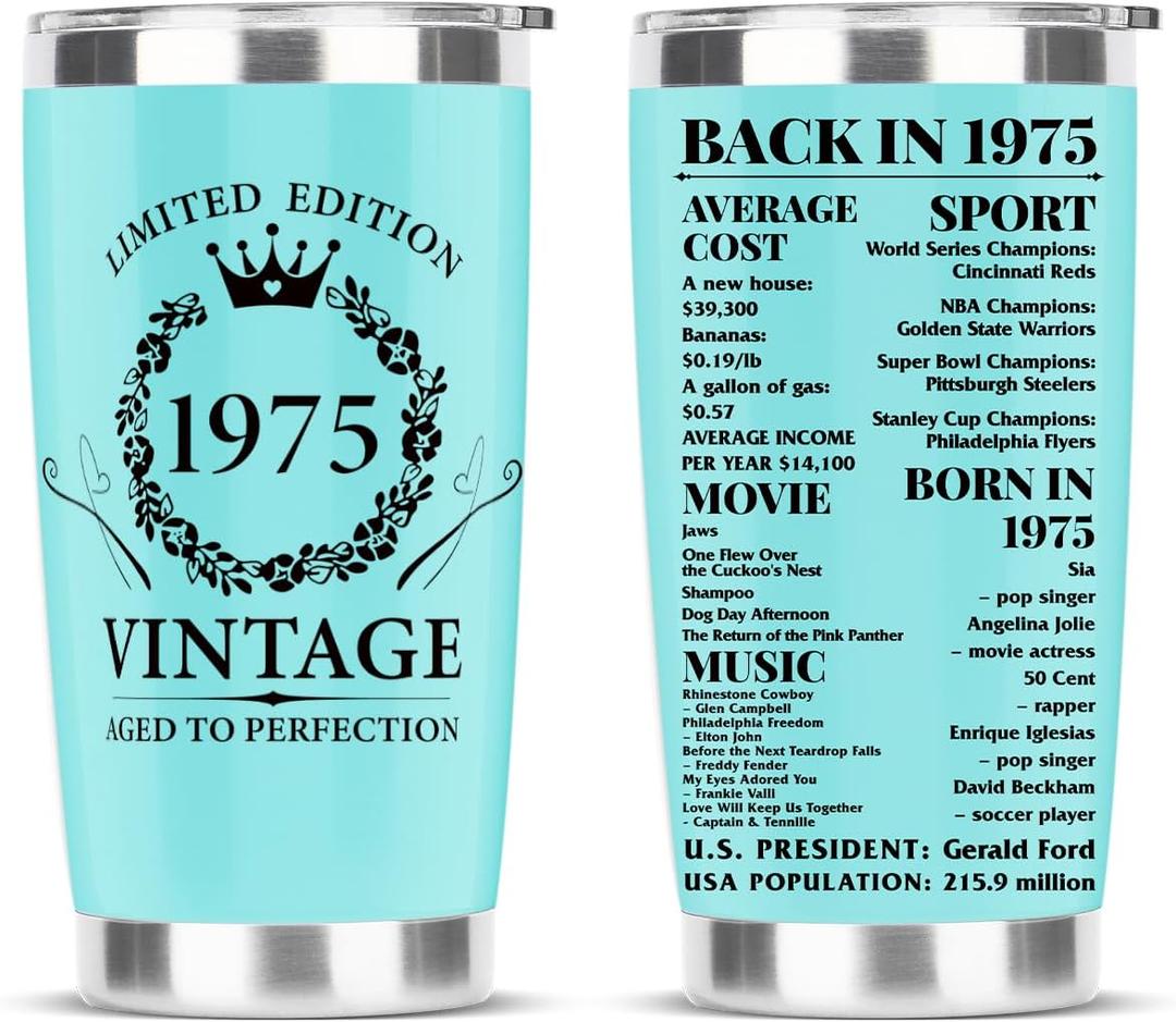 50th Birthday Gifts for Women, Tumbler 20 oz Stainless Steel Vacuum Insulated Tumblers, 1975 Birthday Gifts for Women, 50 Year Old Birthday Gifts, 50th Birthday Gift Ideas Tumbler