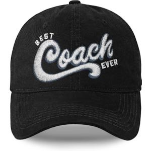 Baseball Coach Gifts, Coach Hats for Men Women, Embroidered Adjustable Basbeball Cap Black