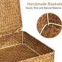 Set of 2 Flat Seagrass Storage Bins with Lid Wicker Storage Baskets for Organizing, Woven Shelf Organizer Bins Home Utility Organizer Box for Home & Office Supplies (Caramel)