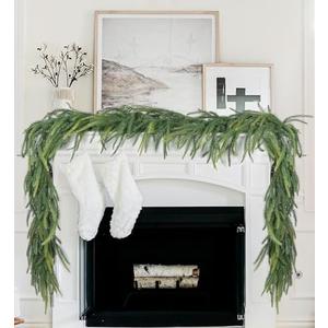 DearHouse Pine Garland Christmas Decoration, Artificial Greenery Garland Norfolk Pine Leaves for Holiday Season Mantel Fireplace Table Runner Centerpiece (Pine Garland)