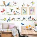 decalmile Birds on Branch Wall Decals Colorful Bird Wall Stickers Bedroom Living Room Office Kitchen Home Decor