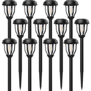 DERAYSION 12 Pack Solar Lights Outdoor, Solar Pathway Lights Auto On/Off Waterproof Garden Landscape Lighting for Path, Yard, Walkway, Driveway, Cold White
