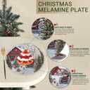 4 Pcs 10-Inch Christmas Melamine Dinner Plates, Round Holiday Set with Winter Farm Watercolor Scenes, Red Barn, Cardinals, Snowmen, Dishwasher-Safe Festive Dinnerware for Table Decor & Parties
