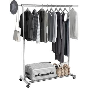Clothing Rack for Hanging Clothes, Stainless Steels Rolling Clothes Rack, Coat Rack, Garment Rack, Portable Closet Rack, Free Standing Clothes Rack with Wheels, Adjustable Length (XL)
