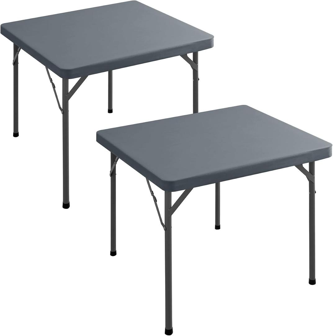 Square Fitted Table Covers - 2 Pack 34x34 Inch Card Tablecloth, Elastic Folding Dining Table Protector for Outdoor Picnic Party, Washable & Reusable, Grey