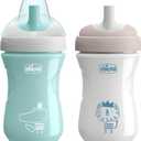 Chicco Sport Spout Sippy Cup 9+ Months, 9oz Toddler Training Cup with Bite-Resistant No-Spill Spout, Easy Grip, BPA-Free, 2-Pack, Sage/Grey