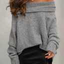 ZESICA Women's Off The Shoulder Spring Sweaters Oversized Long Sleeve Pullover Tops 2026 Fashion Outfit Clothes (Gray, M)
