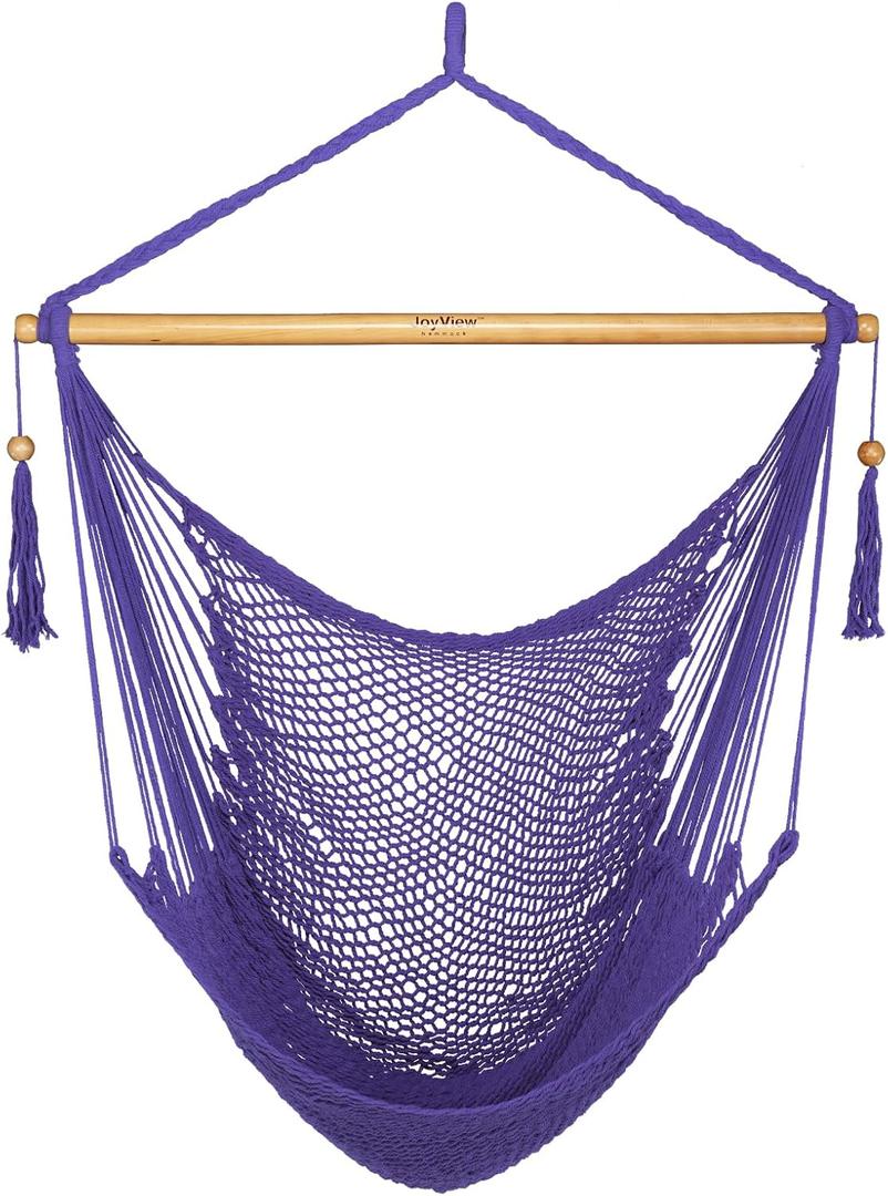 JoyView Hammock Chair with Spreader Bar Caribbean Hammock Swing Chair 300 LBS Weight Capacity XL Rope Hanging Chair for Outdoor Indoor Garden Yard - Purple