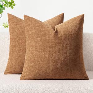 MIULEE Pack of 2 Brown Throw Pillow Covers 18x18 Inch Soft Chenille Pillow Covers for Sofa Living Room Couch Solid Dyed Cases (18" x 18" (Pack of 2), Brown)