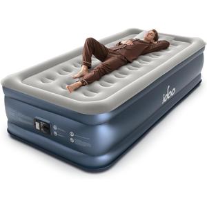 iDOO Twin XL Air Mattress Built in Pump, Upgraded Inflatable Blow up Mattress, 2-Min Twin Size Air Mattress for Home Guest, 80'' Extra Long Air Bed with Carry Bag, Colchon Inflable (Grey)