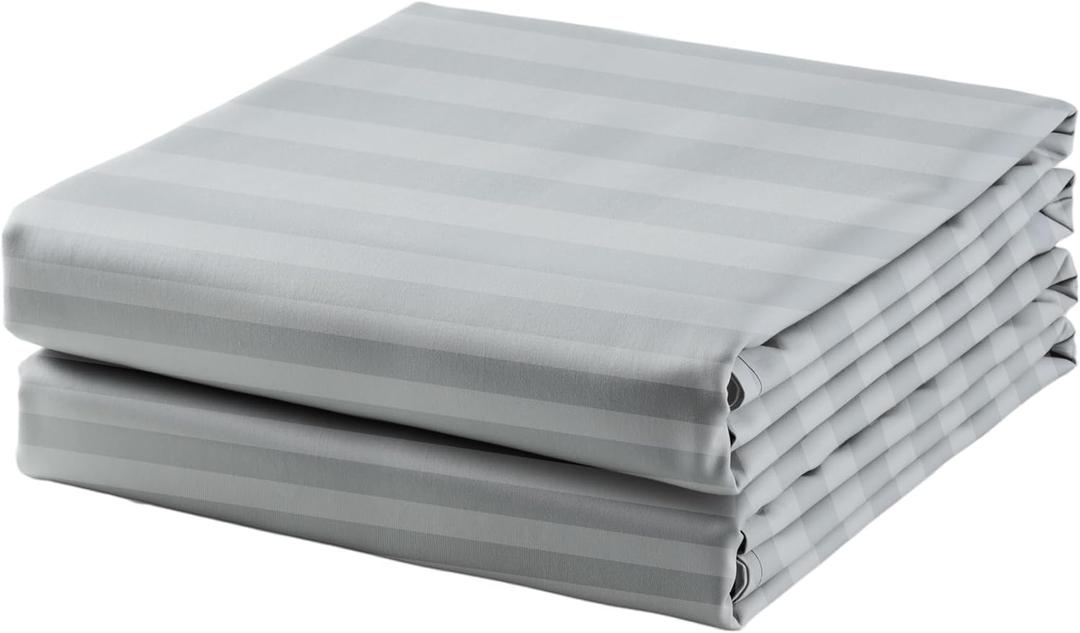 2-Pack Cotton King Flat Sheet Only, 600 Thread Count 100% Egyptian Cotton Top Sheet, Cool & Breathable Flat Bed Sheets Wrinkle, Fade, Stain Resistant (Striped-Grey, King, 2-Pack)