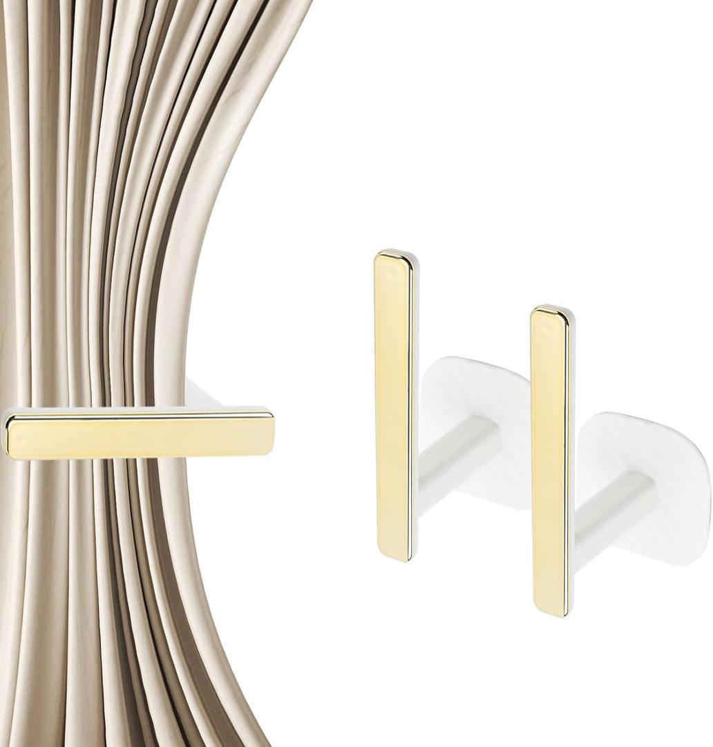 2PCS Curtain Holder Gold Curtain Holder Self Adhesive Curtain Hooks L Shape Wall Mount Hooks Curtain Ties Curtain Hooks for Home Office Decoration Curtain Decoration (White)