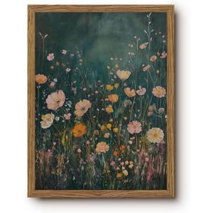 Vintage Dark Floral Framed Wall Art Moody Wildflower Pictures 12x16 In